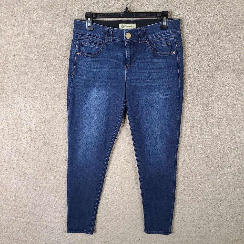 Democracy Jeans Womens 6 Blue Skinny Mid Rise Ab Tech Dark‎ Wash Denim Stretch